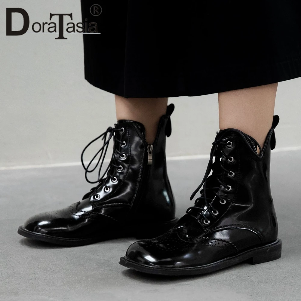 

DORATASIA New Fashion Female Chunky Heels Ankle Boots Autumn Concise Daily Boots Women Round Toe Zip Cross Tied Shoes Woman
