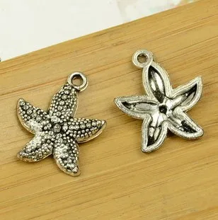 Серьги ручной работы шармы; Аксессуары Diy для ювелирных изделий, подвеска для браслета, 10 шт., 19x22 мм, шармы в виде морских звезд, серебристого цвета