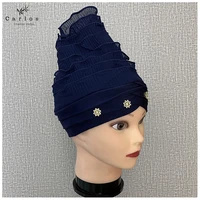 2021 main stream new fashion velvet women muslim turban color cotton bandanas beaded braid headwraps women hair accessories