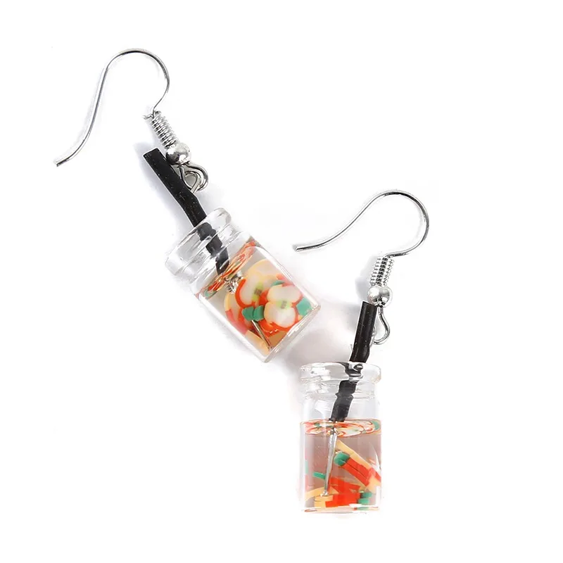 Милые серьги с фруктами молочный чай подвеска напитком в бутылке полимерные
