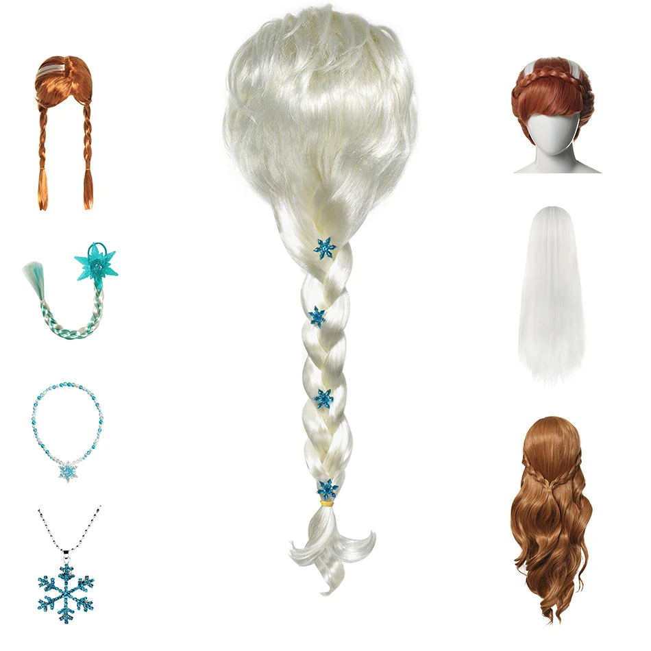 

New Year Princess Girls Anna Elsa 2 Wig Headwear Cosplay Snow Queen HairBands Children Jewelry Christmas Party Fancy Headdress