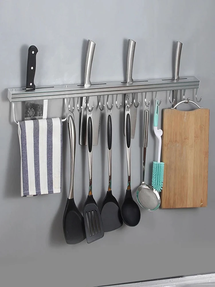 

Knife Hanging Rack with Hook Holder Wall Hanging Multifunctional Punch-free Space Aluminum Knife Kitchen Rack Kitchen Storage
