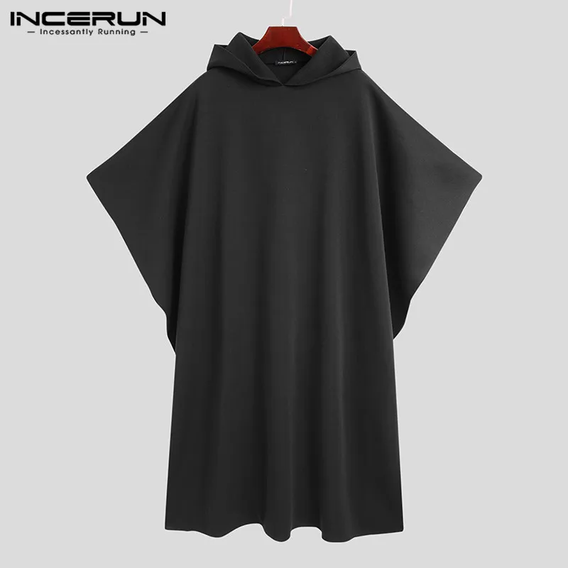 Fashion Men Cloak Coats Hooded Solid Loose 2022 Streetwear Punk Windproof Men's Trench Chic Winter Long Cape Poncho INCERUN
