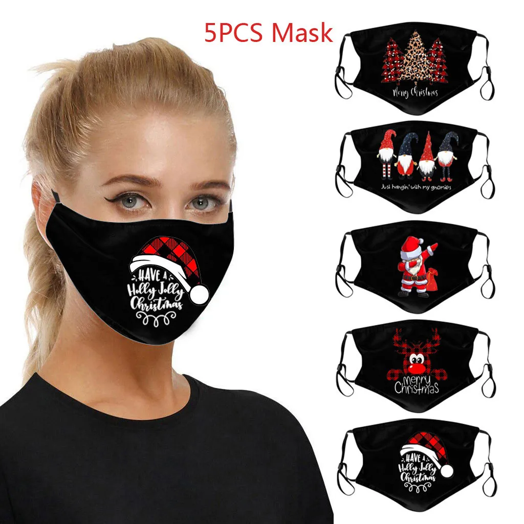 

5PC Christmas Print Mouth Masks for Virus Protection Face Mask Mascarillas Reutilizables Lavables Reusable Cotton Earloop Mask