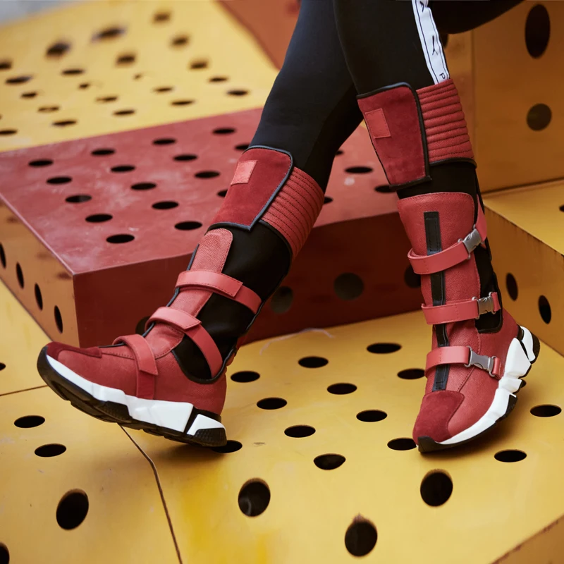 

Prova Perfetto Do Old Women Shoes 2019 New Sports Shoes Boots Women Running Shoes Student Tide Color Match Buckle Belt Booties