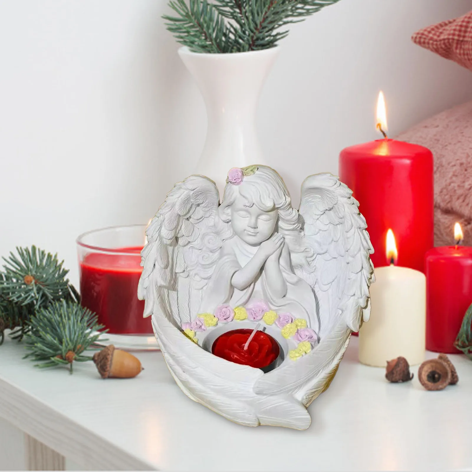 

Candle Holder Sculpture Ornament Festive Lifelike Angel Decoration Shows Exquisiteness Decorations Girl Wishing Candlestick