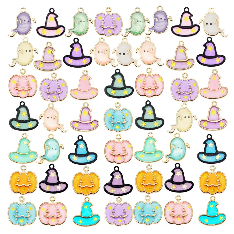 

Julie Wang 10PCS Enamel Halloween Charms Random Mixed Ghost Pumpkin Hat Alloy Pendant Jewelry Making Accessory