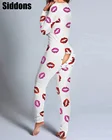 Сексуальный женский комбинезон с принтом в виде губ, функциональная Пижама с клапаном на пуговицах, для взрослых, комбинезон с длинным рукавом и вырезами, Пижама
