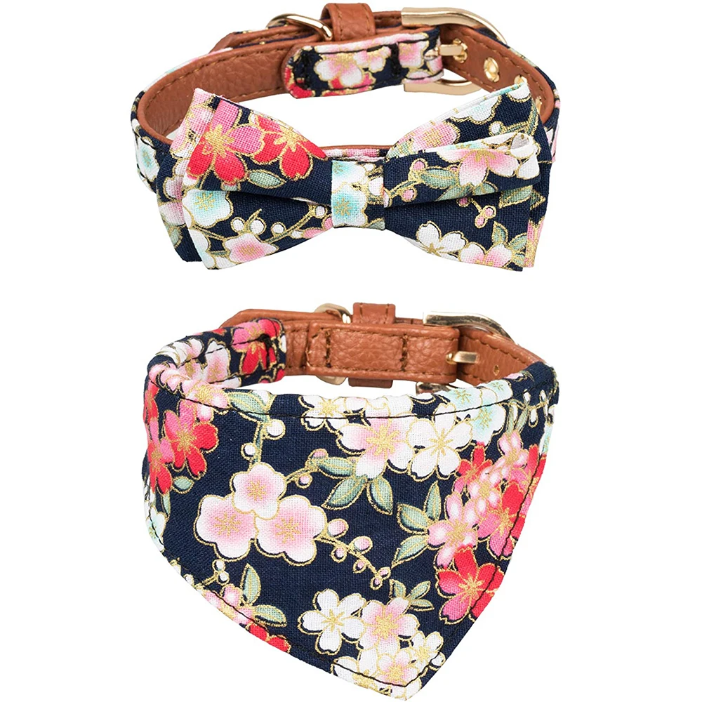 

Цветочный ошейник для собак и банданы, регулируемый бандана для собак, ошейники для японских кошек с бантиком для щенков, кошек, котят, 2 упак...