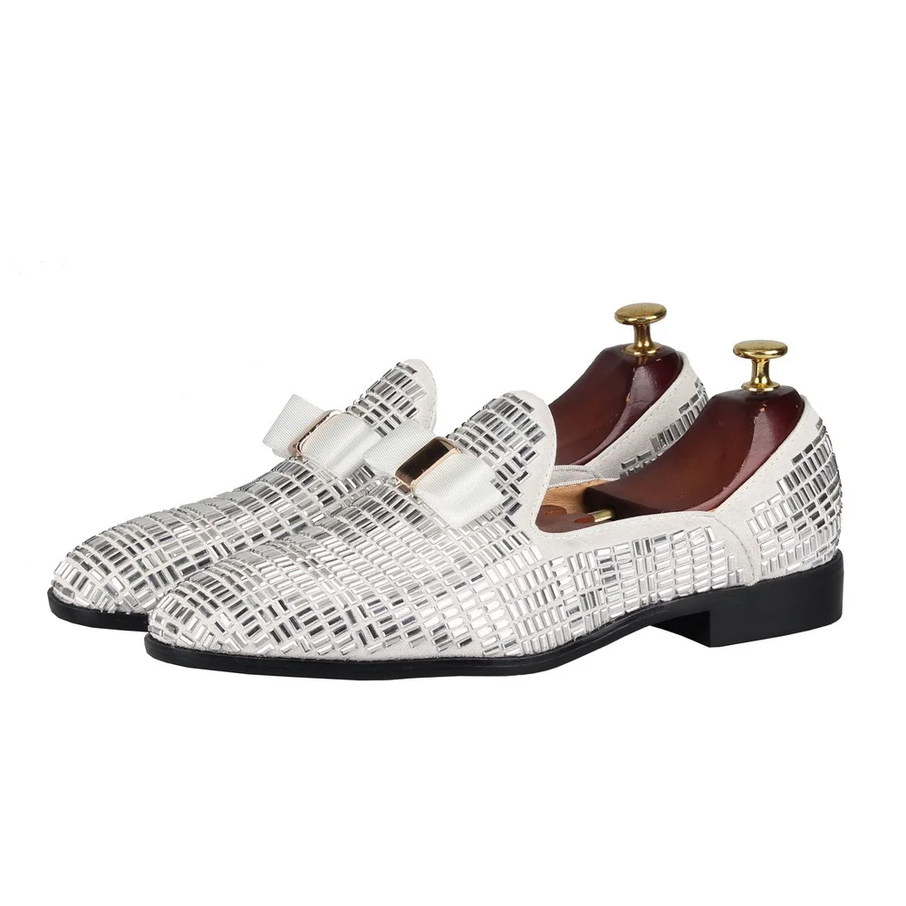 Мужские замшевые мокасины на плоской подошве белые туфли Стразы без застежки