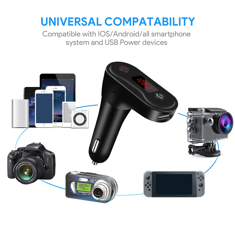 Bluetooth FM передатчик для iPhone Xiaomi 2.1A автомобильное зарядное устройство USB mp3 плеер