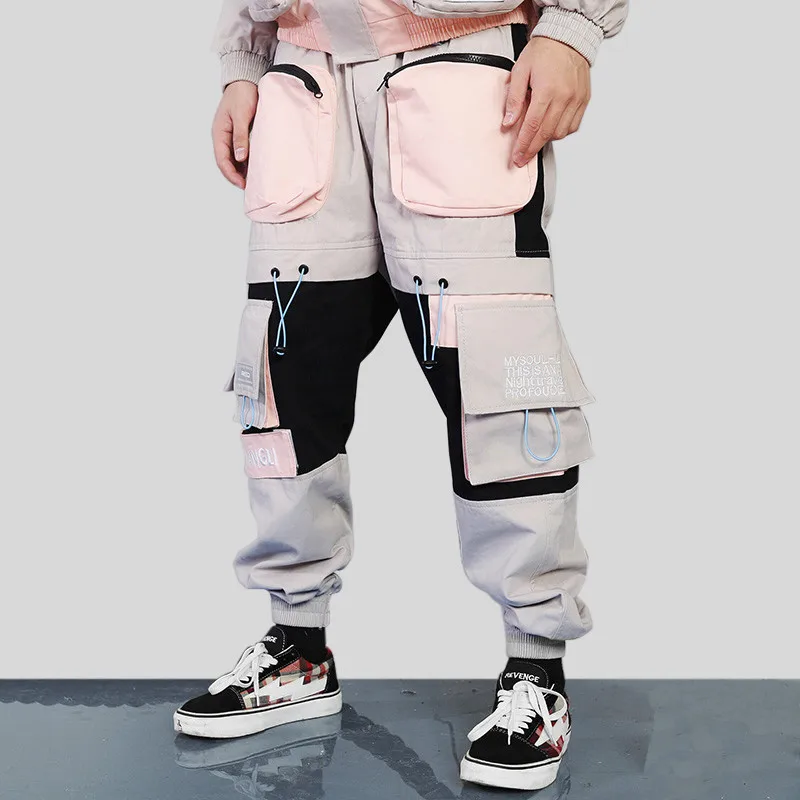 2019 уличная Харадзюку мешковатые штаны джоггеры цветной блок Тактические Брюки