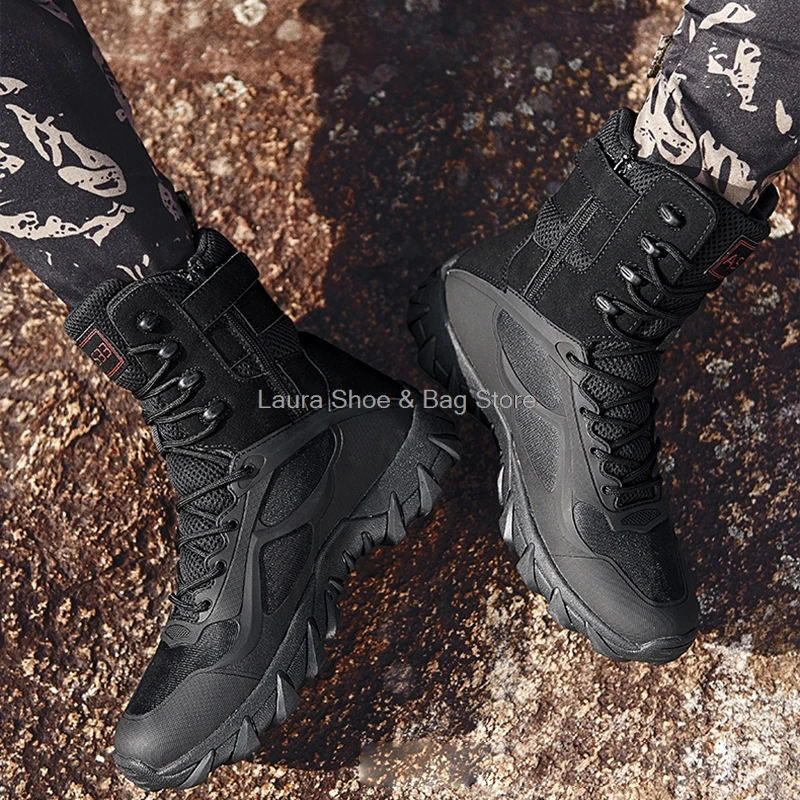 

2021 New Military Boots For Men Breathable Outdoor Tactical Hiking Shoes Army Combat Men Boots Rubber ankle boots male size39-46