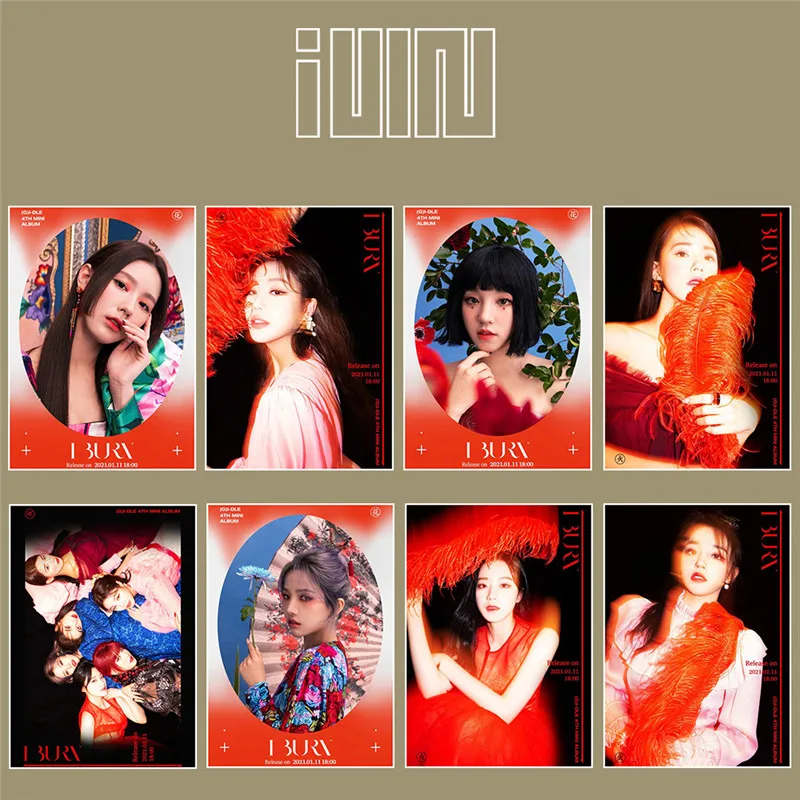 KPOP (G)I-DLE постер SOOJIN MINNIE YUQ SHUHUA MIYEON SOYEON Mini Series 4 I Burn периферийное фото самоклеящееся