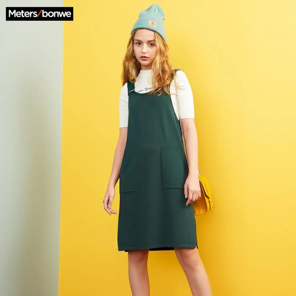 Брендовый вязаный свитер Metersbonwe с лямкой на шее женское платье весеннее | Женская