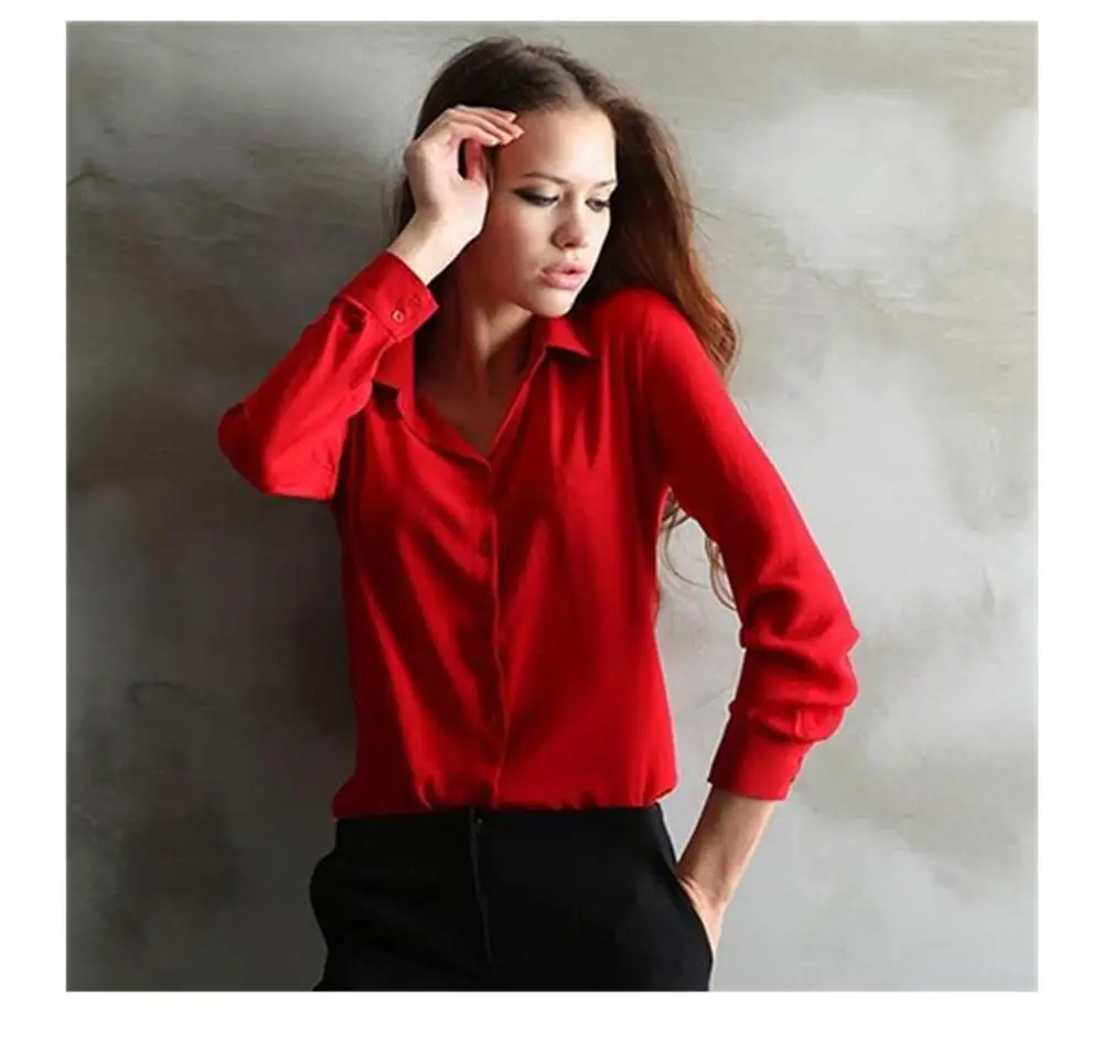 2019 новая весенняя Летняя женская шифоновая рубашка с длинным рукавом блуза