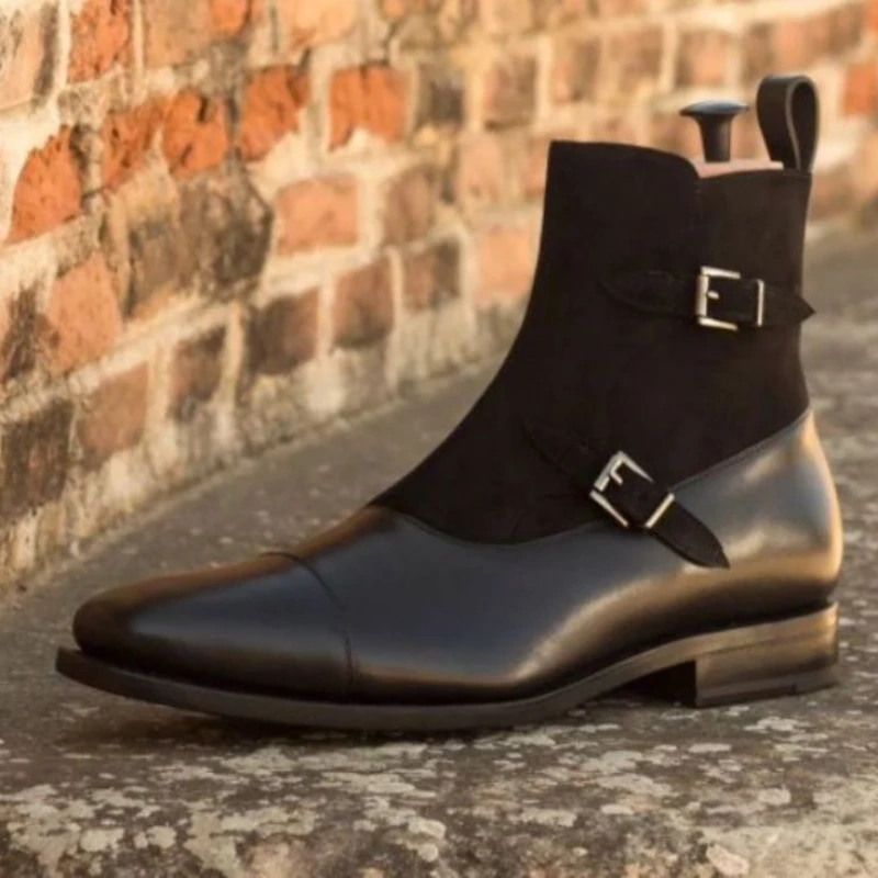 

Autumn winter new men PU leather stitching men's Goodyear boots buckle fashion versatile trend high helper work boots 8KH360