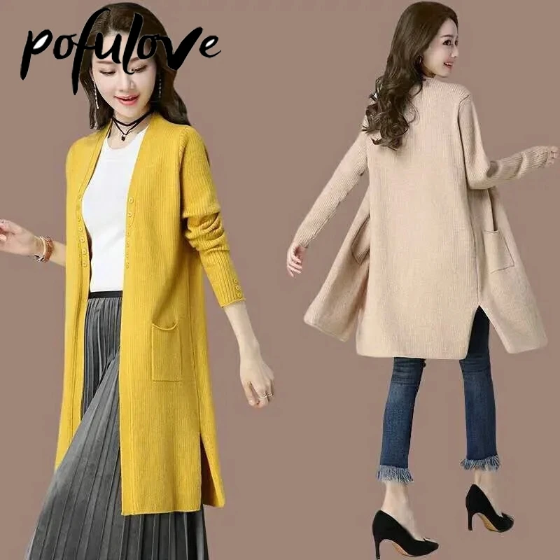 

Sweater Cardigan Women's Mid-length Knitwear Coat Korean Style Long-sleeved Loose Trending Sweater All-match Autumn and Winter