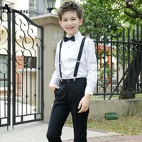 britain style boy two pieces clothes set long sleeve shirt suspender pants suit for kids boy party occasion wear 2pcs outfits
