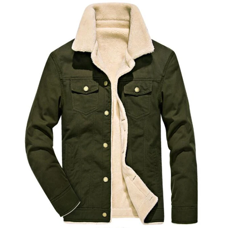 

Winter Men Outwear Plus Velvet Jacket Mens Casual Turn Down Collar Lamb Cotton Padded Coats Casaco Male Windproof Parka Clothes