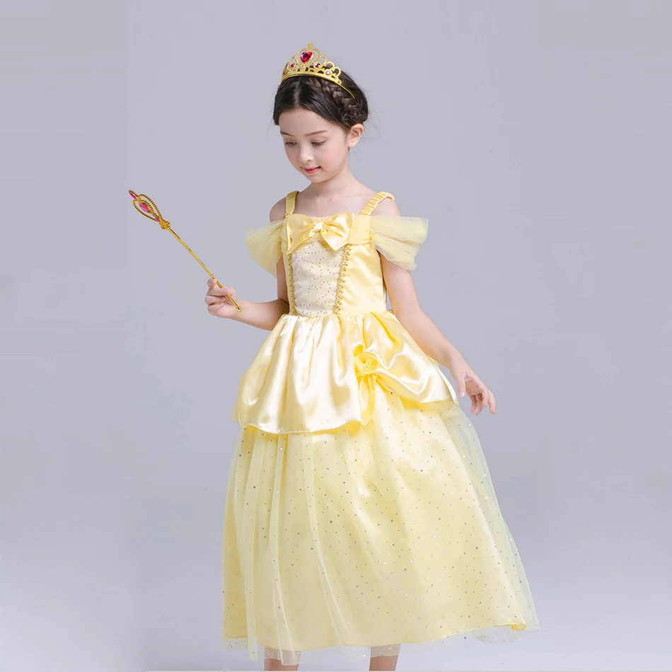 

Princess Belle Long Dress for Girls Beauty and The Beast Cosplay Clothes Novelty Ball Gown Kids Halloween Birthday Party Costume