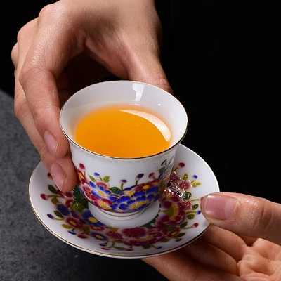 Керамическая чайная чашка Цзиндэчжэнь цветная эмалированная фарфоровая кунг-фу