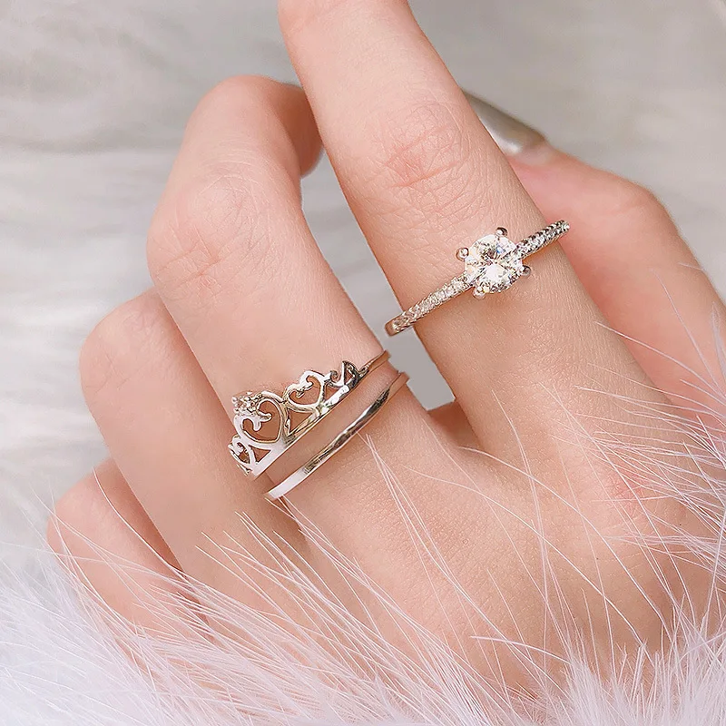 2018 new love crown set ring AAAAA zircon Cz silver engagement wedding female models men's two-piece fashion jewelry | Украшения и