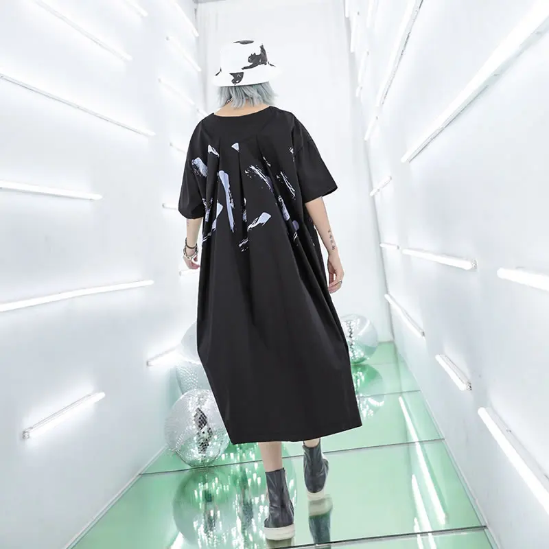 Женское платье с коротким рукавом XITAO Повседневное до середины икры принтом и о