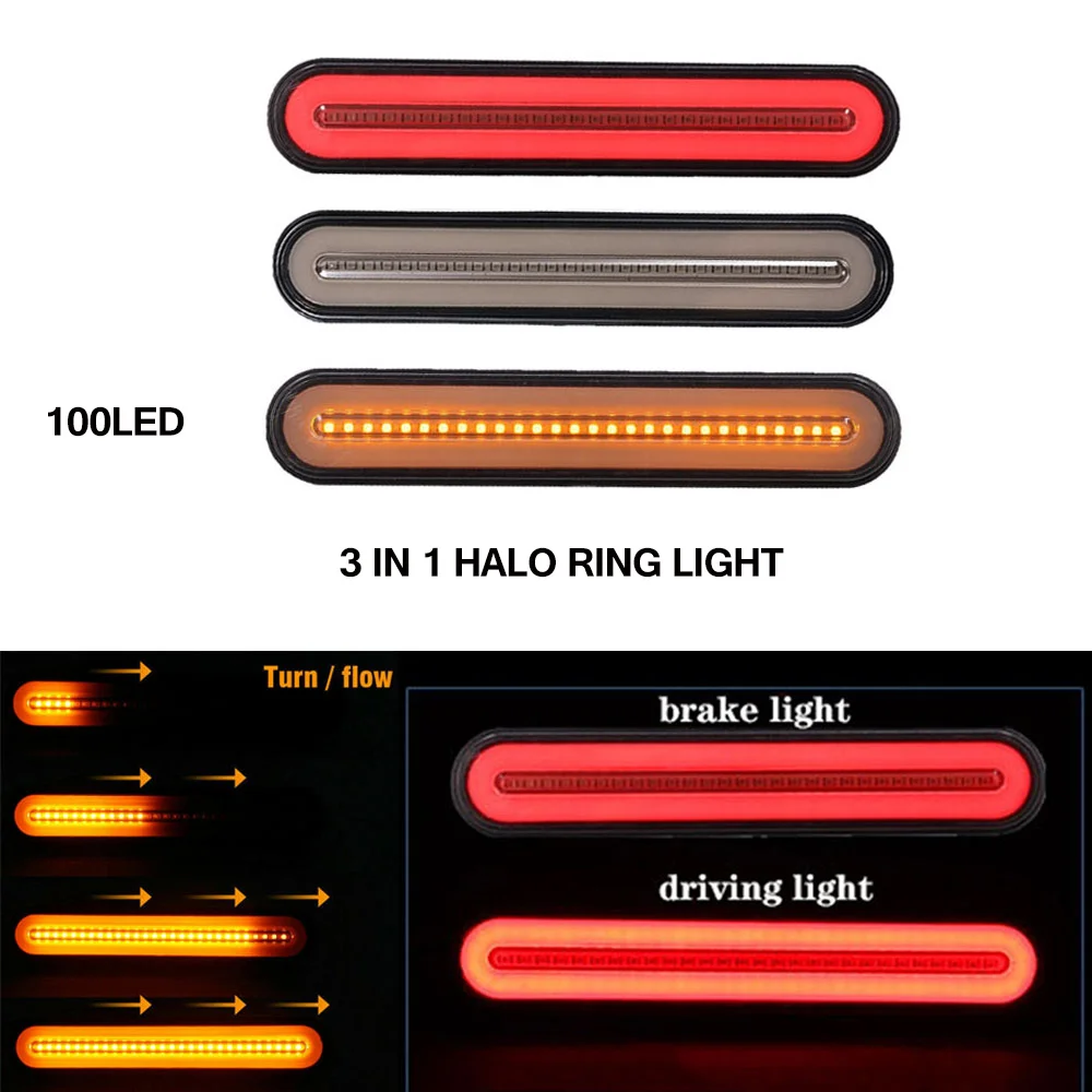 

2x LED Trailer Truck Brake Light 3 In1 Neon Halo Ring Tail Brake Waterproof Stop Turn Light Sequential Flowing Signal Light Lamp