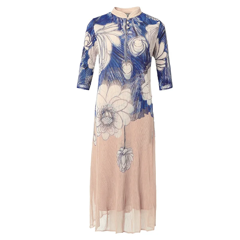 

Chinese Style Retro Printed Dress Fall 2020 New Women's Dress Large Pleated Dress