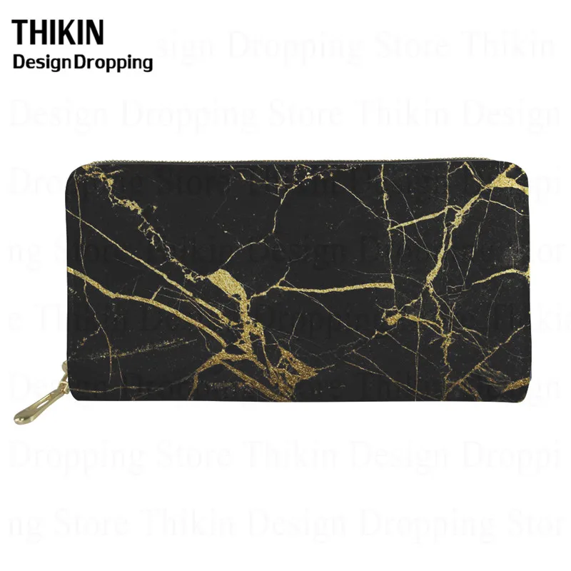 Длинный кожаный кошелек THIKIN с мраморным рисунком для мужчин и женщин однотонный