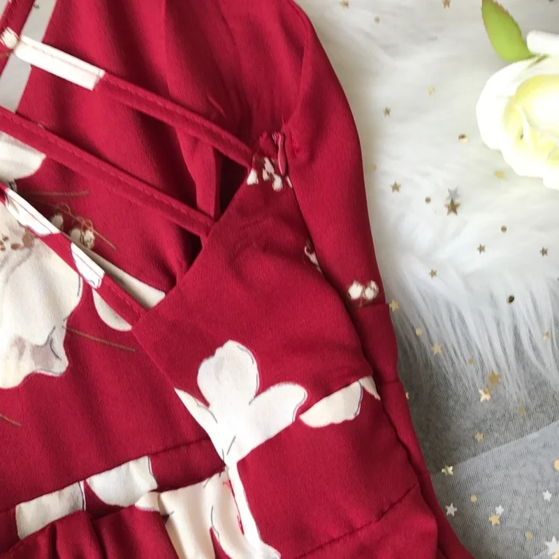 2021 Summer New Floral Women Dresses Beach Style V-neck Sexy Holiday Vacation Long Maxi Top Quality | Женская одежда