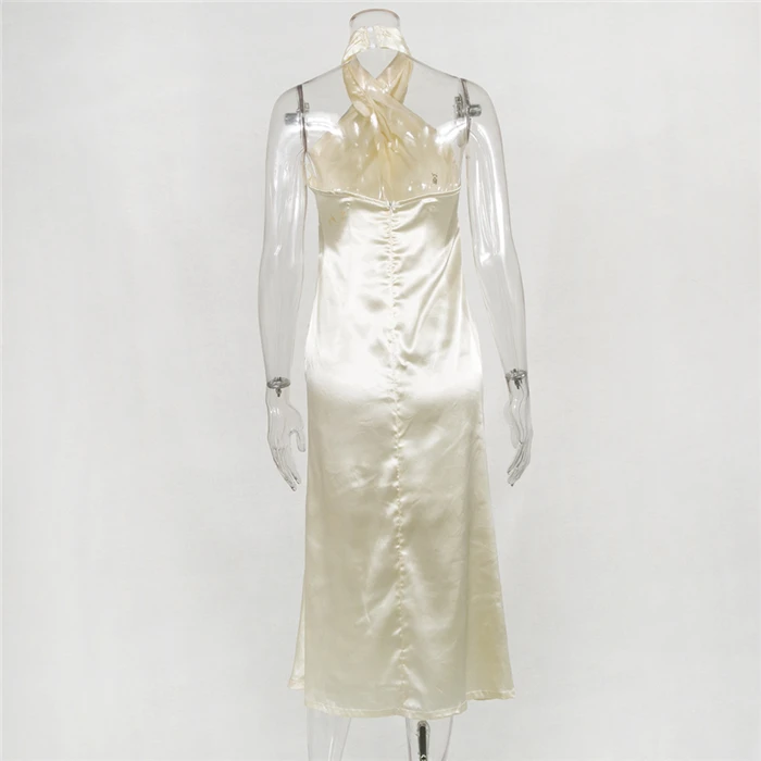 Летнее платье-макси с открытыми плечами бежевая Женская одежда длинное платье