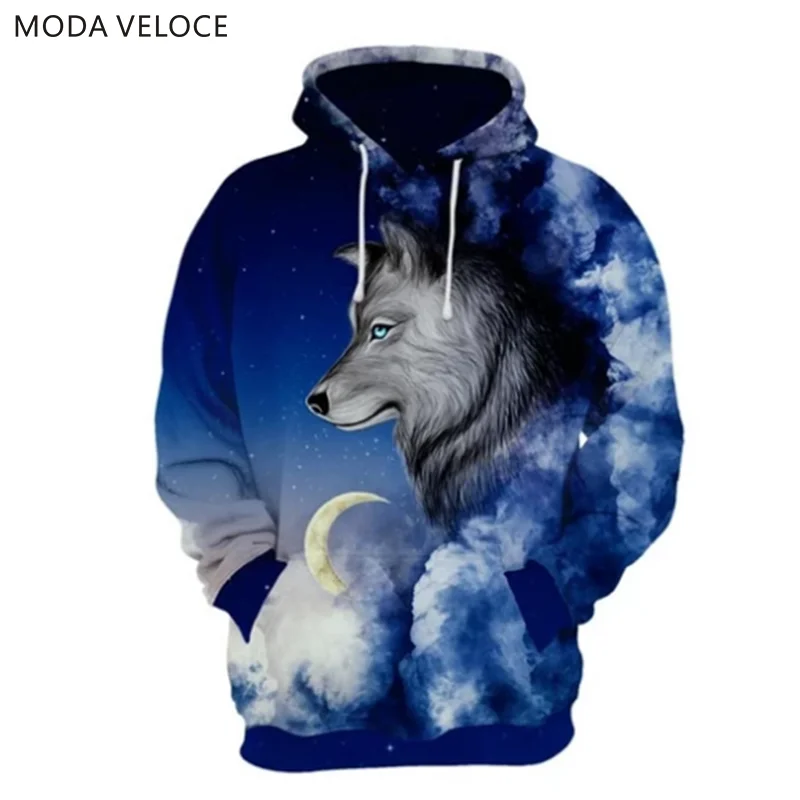 MODAVELOCE Calm Wolf худи полиэстер с шерстью волк Толстовка Синий Аниме толстовки