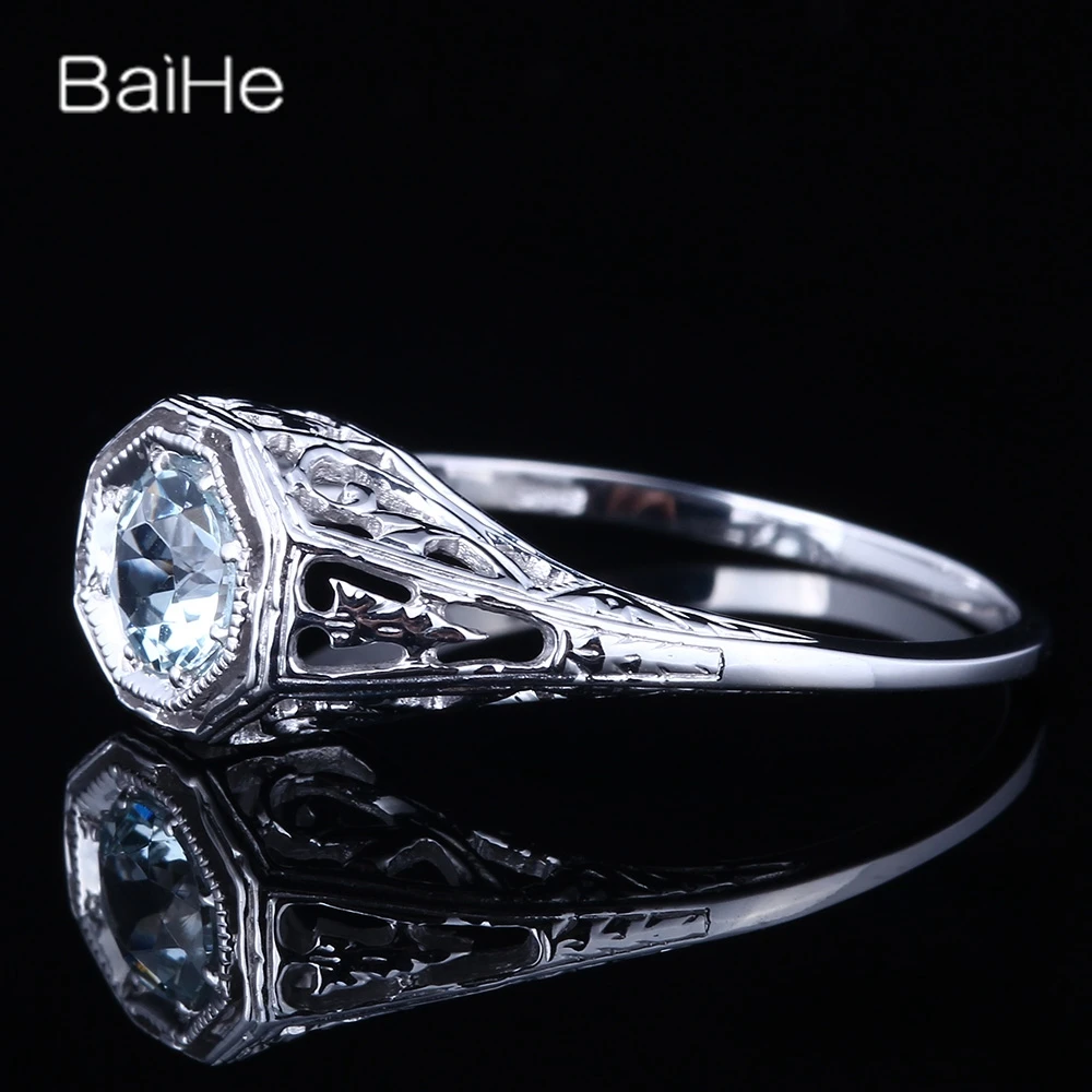 BAIHE Solid 14K White Gold Pear Aquamarine Ring Lady Men Women Classic Fine Jewelry Aquamarin-Ring Аквамариновое кольцо |
