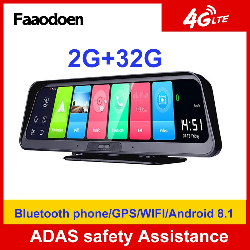 Android Dash Cam 10 дюймов 4G Видеорегистраторы для автомобилей авто Зеркало заднего вида