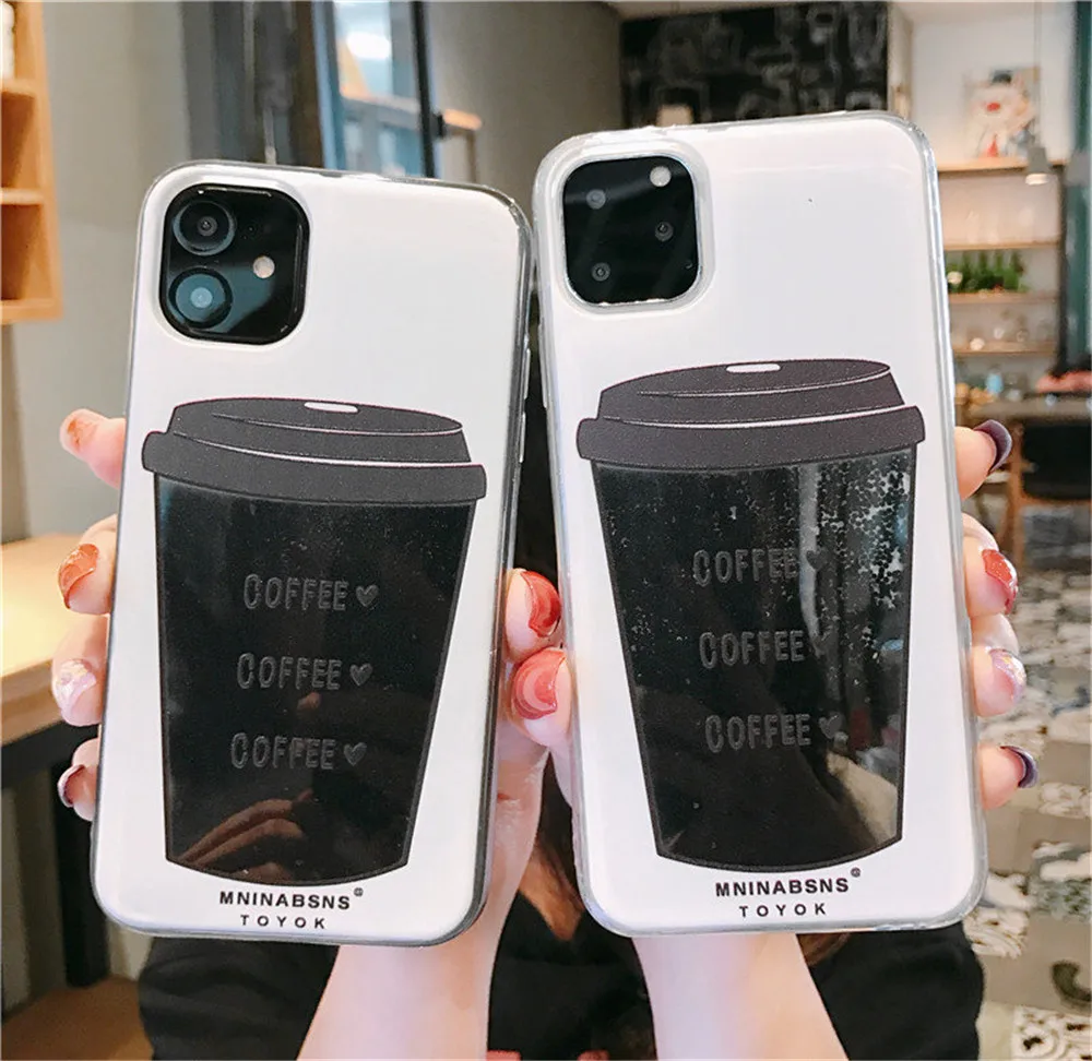 

Coffee Cup Pattern Liquid Phone Case For iPhone X XS 11 12 Mini Pro MAX XR 6 6S 7 8 Plus SE 2020 Dynamic Glitter Quicksand Cover