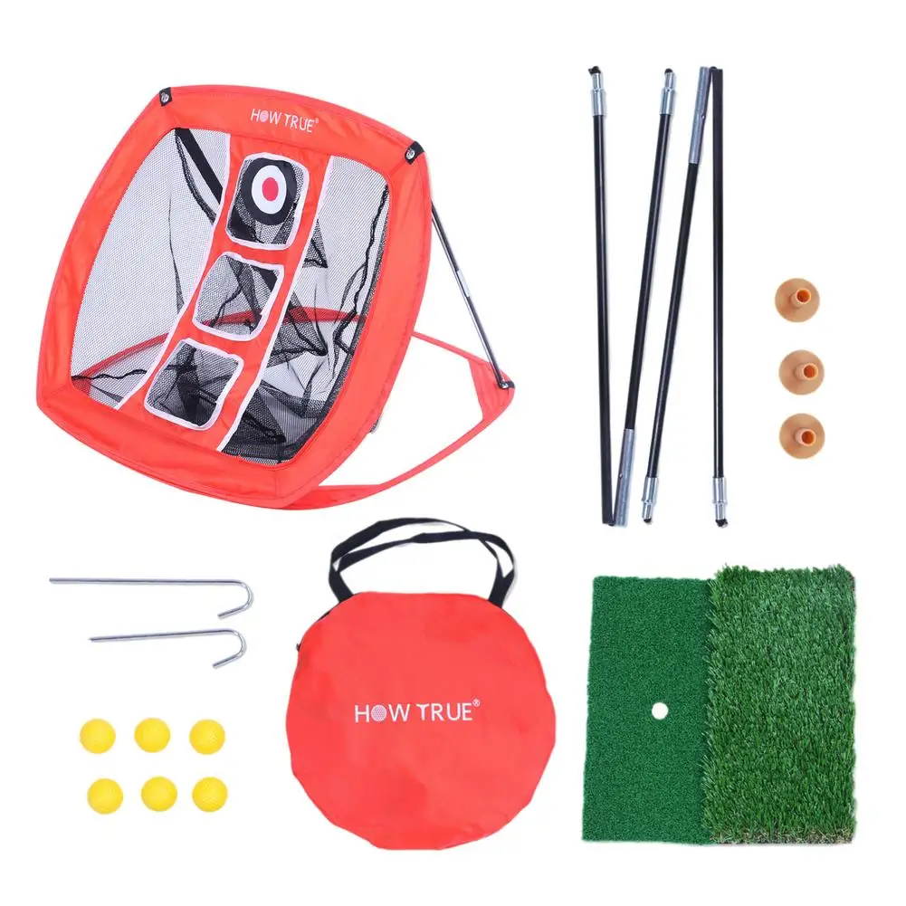 Satin Al Golf Pratik Yonga Seti Taşınabilir Katlanabilir Hedef Net Destek Kutup + Kare Net + çim + PU Topu + Tee + Kanca + çanta Gitmek