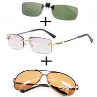 3pcs rimless frameless luxury reading glasses for men women alloy polarized sunglasses pilot sunglasses clip