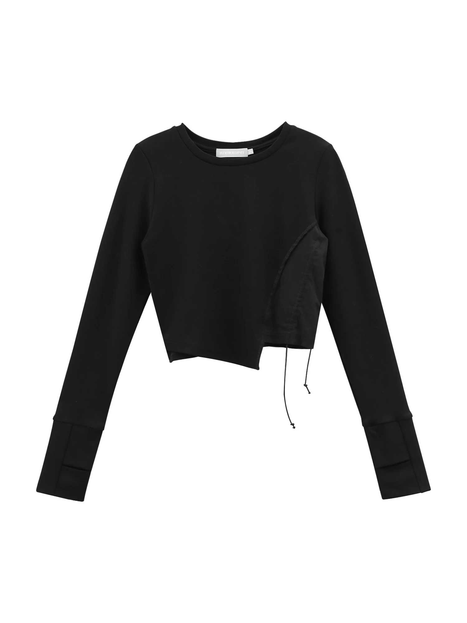 

Black long-sleeved t-shirt 2021 spring new chic short slim Korean style chic top female design sense niche