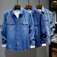 japanese korean trend long sleeved retro denim shirt mens fashion casual all match jean shirt jacket male high end brand tops
