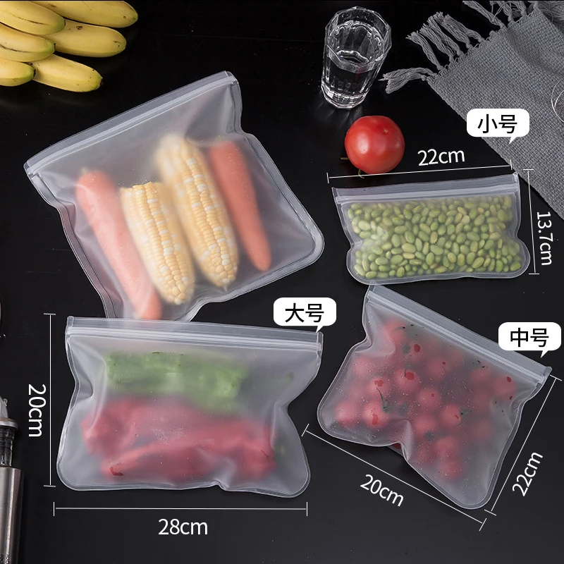 

Silicone Food Storage Bag Reusable Freezer Bag Containers Leakproof Stand Up Zip Shut Bag Fresh-keeping Bag Kitchen Organizer