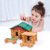 children wooden lincoln cottage building blocks toy forest log set kids creative lumber farm and shop wooden building house toy
