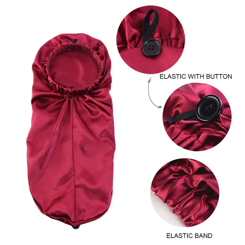 

Fashion Long Satin Bonnet Sleep Cap Buckle Hair Care Caps Elastic Headscarf Unisex Women Chemo Caps Elastic Hair Band Night Cap