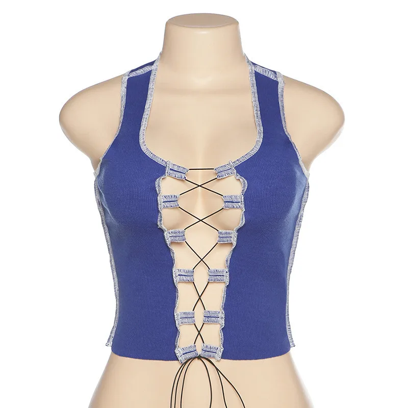 Женский топ без рукавов Hugcitar на бретелях с вырезами летняя уличная одежда