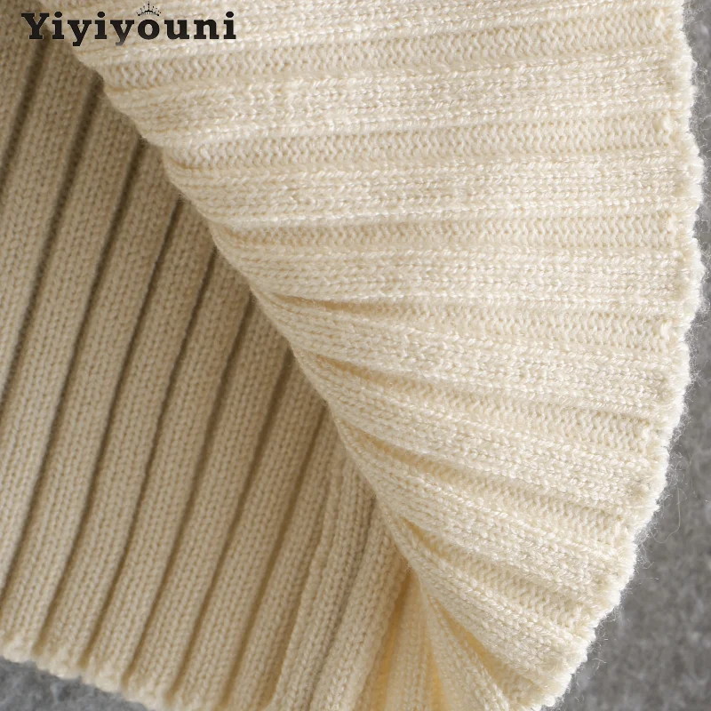 

Yiyiyouni Sexy Exposed Shoulder Slim Knitted Sweater Women Turn-down Collar Casual Pullovers Women Solid Long Sleeve Top Jumper