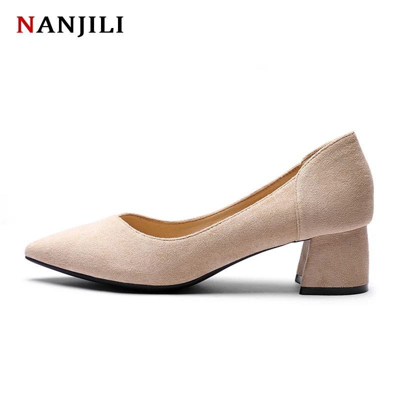 Женские туфли лодочки повседневные Черные на среднем квадратном каблуке сезон