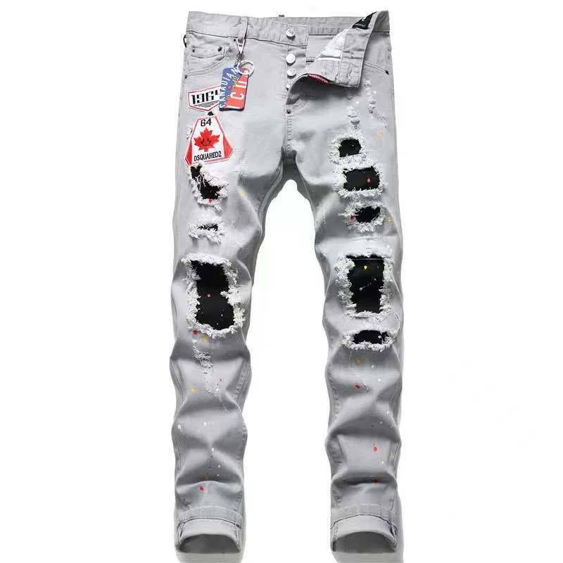 

DSQ European and American new style Italian men's jeans DSQUARED2 men's slim stretch denim trousers blue hole pencil pants men
