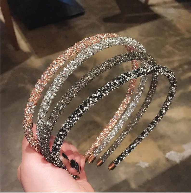 

New Fashion Flash Drill With Teeth Narrow Side Thin Women's Hair Band Bezel Turban Headband Girls Non-slip Hair Accessories