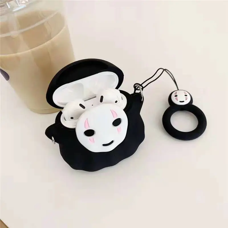 3D милый каваи аниме мультфильм Тоторо Безликий человек чехол для Airpods 1 2 без лица человек беспроводной наушники крышка с палец кольцо ремень